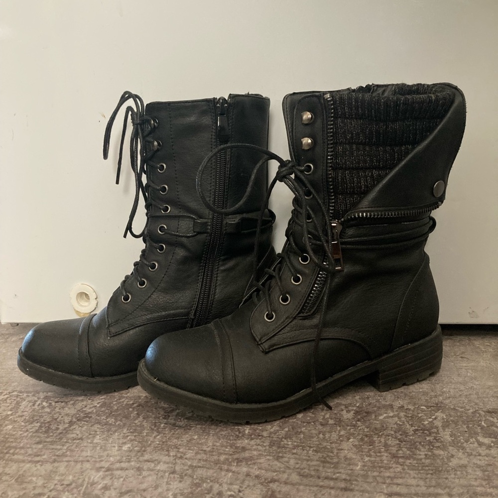 Women’s black combat biker boots